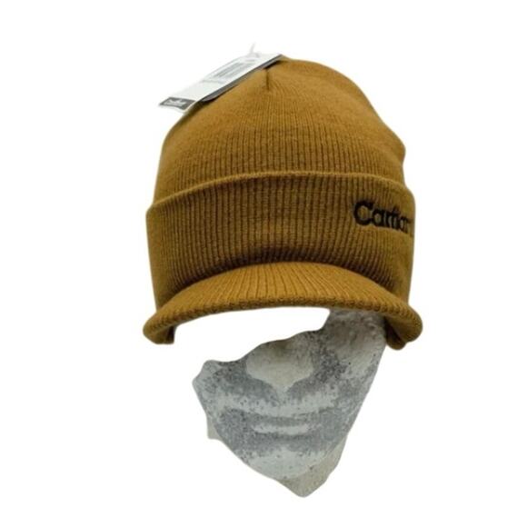 Men’s Carhartt Knit Beanie With Visor NWT Wheat/Tan - Picture 3 of 7
